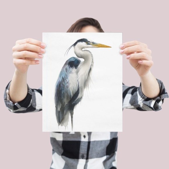 Watercolor Heron Portrait Wall Art Print Poster, Unframed - Picture 4 of 6